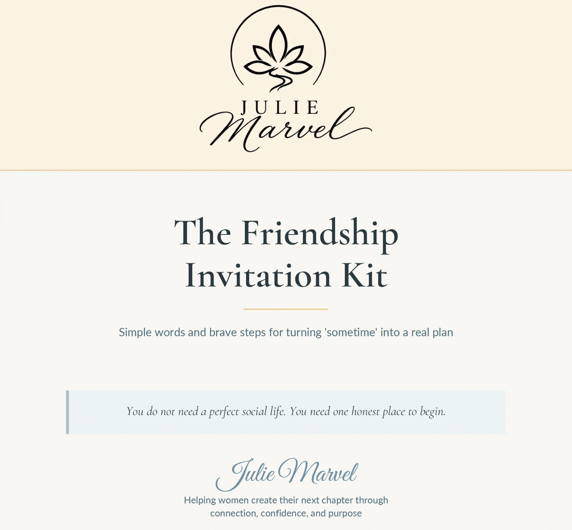 The Friendship Invitation Kit cover with the Julie Marvel lotus logo