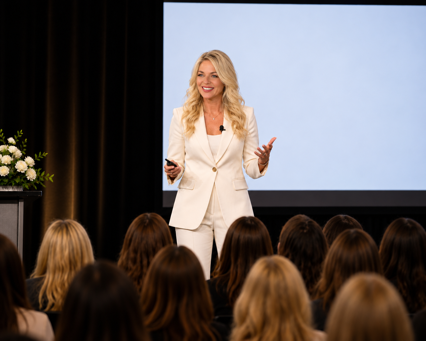 Illustration of Julie Marvel speaking to an audience